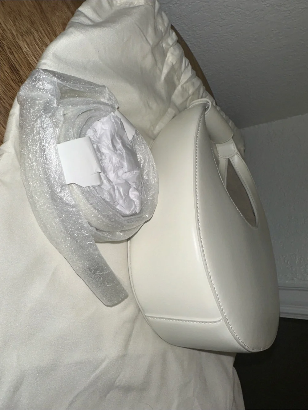 STAUD Crescent Mini Moon Leather Bag White